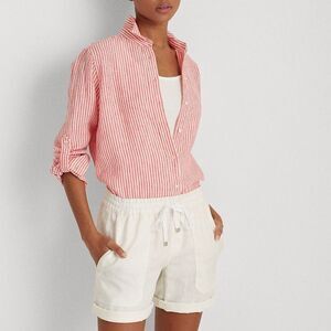 Lauren Ralph Lauren Striped Linen Collared Shirt Size XS